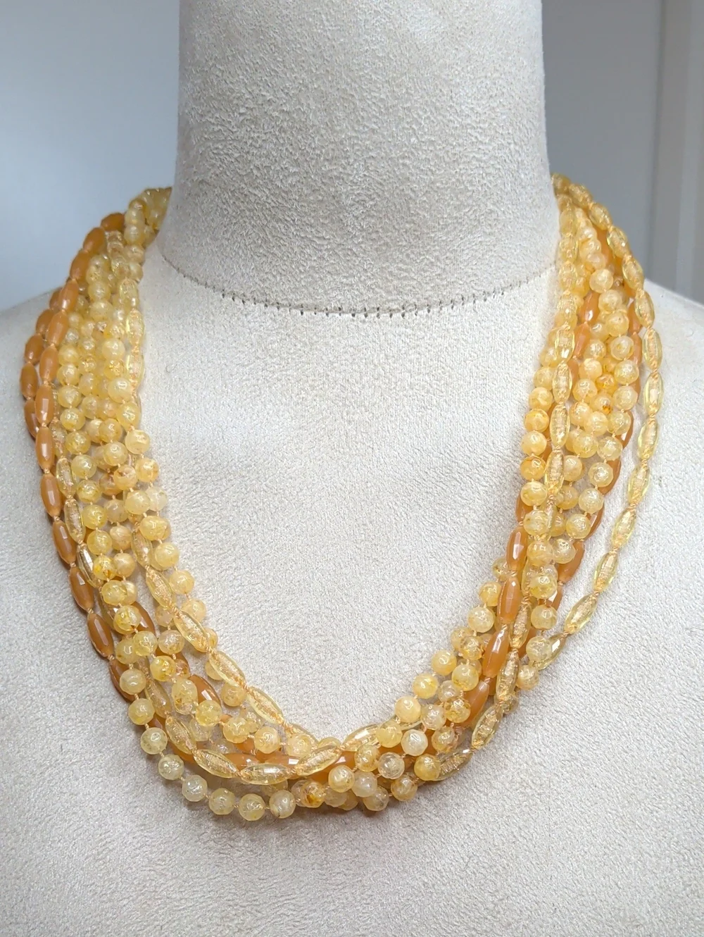 Vintage 50s Necklace Multistrand Tan Cream Decorative Closure Elegant MCM